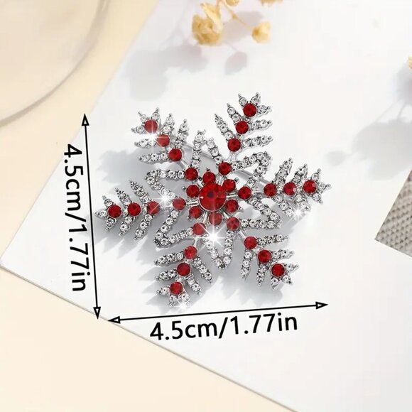 Christmas Brooch - Snowflake Brooch with Full Rhinestone Embellishment - Red🎁🎄 - Picture 2 of 3